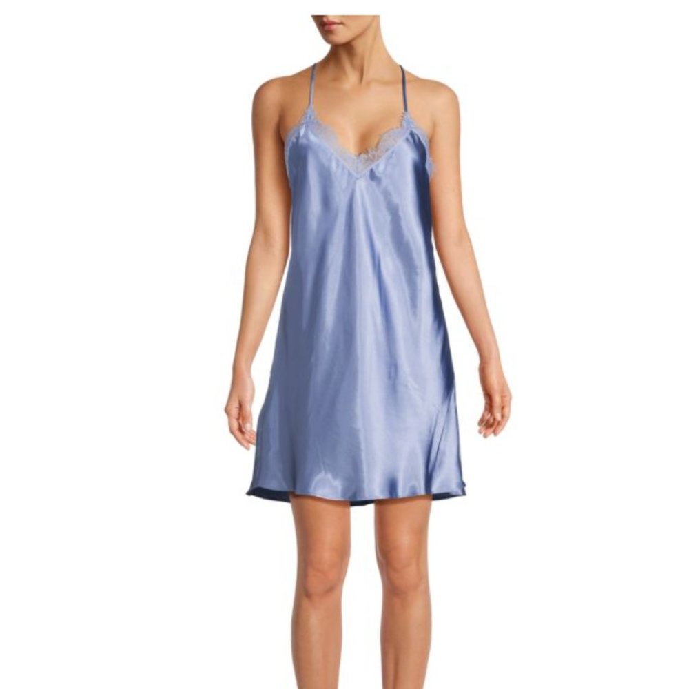 NWT - Lace Trim V Neck Chemise in Perry Blue